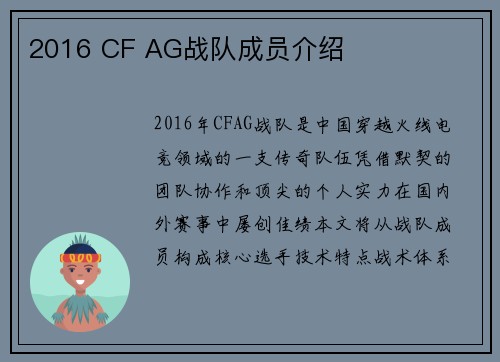 2016 CF AG战队成员介绍