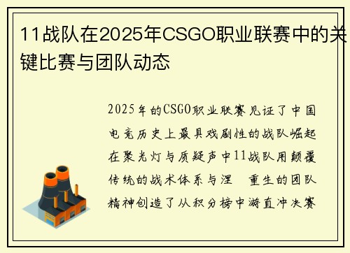 11战队在2025年CSGO职业联赛中的关键比赛与团队动态